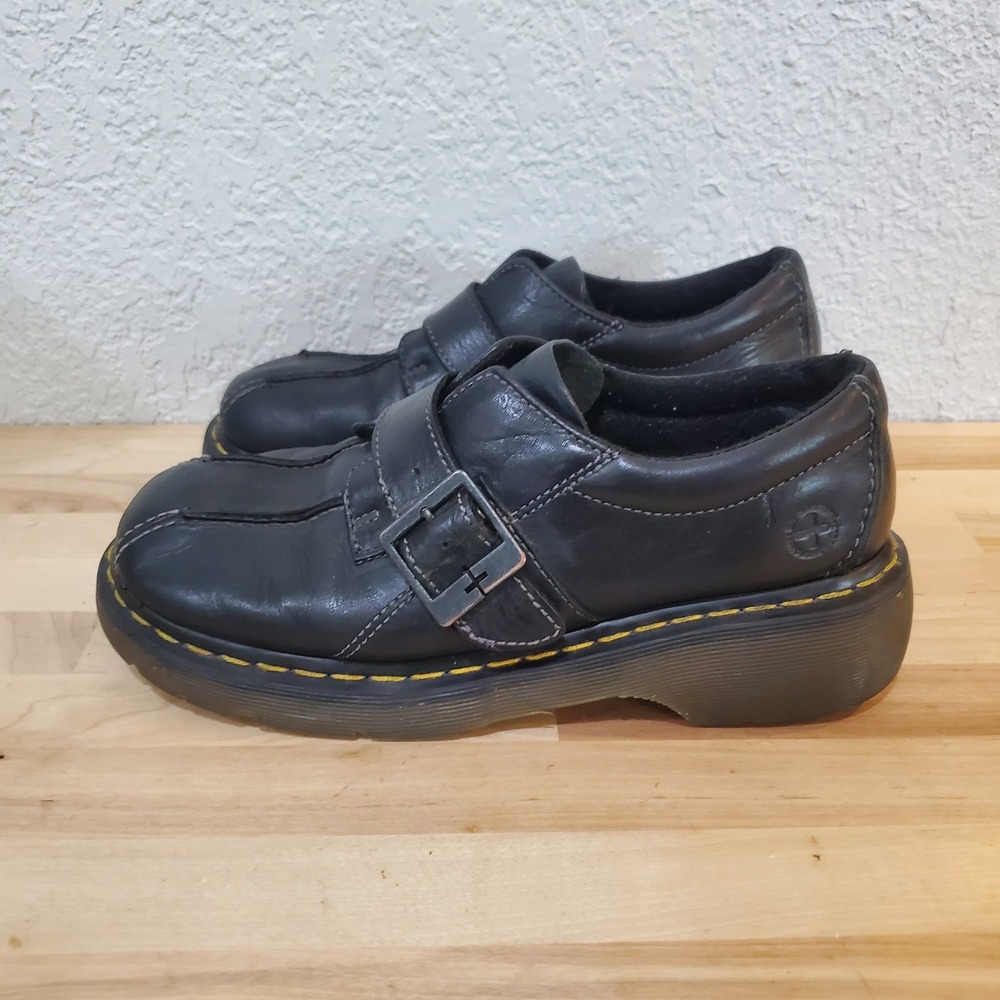 Dr. Martens Black Leather Monk Strap Platform Shoes Buckle Women Size 10 L 12282